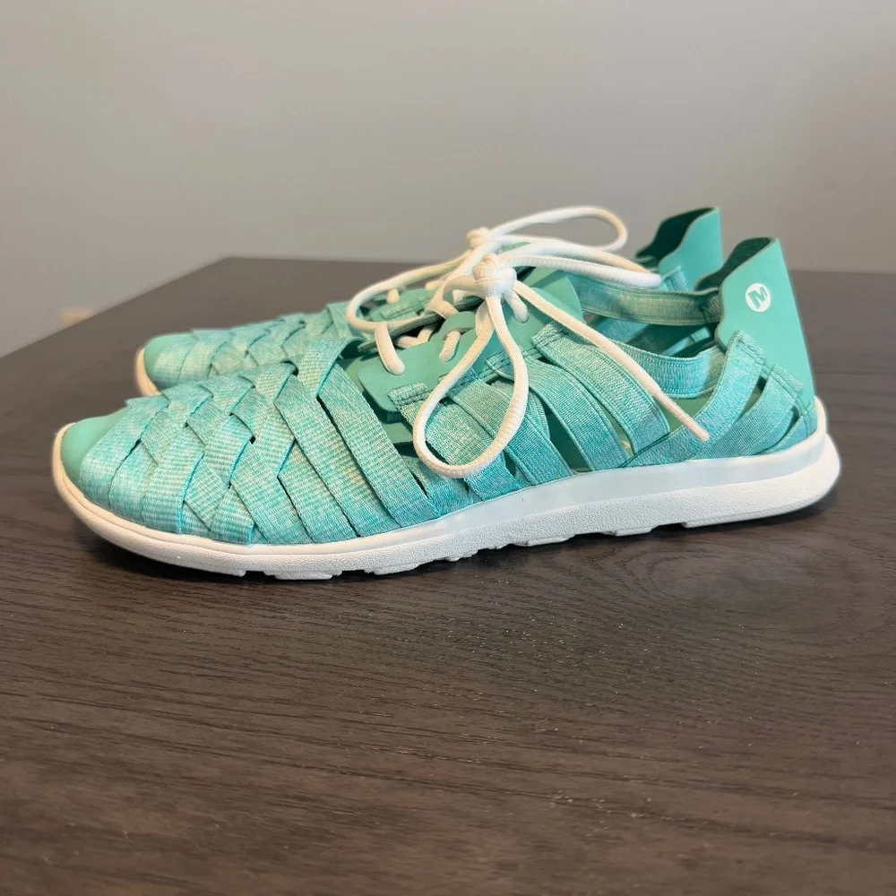 Merrell Atlantis Weave Flat Lace‎ Up Shoe J03062 Turquoise Green Womens Size 8,5